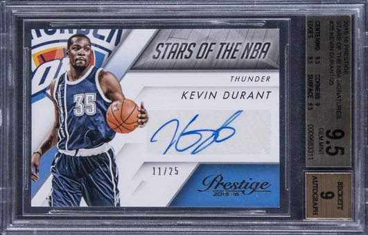 2015-16 Prestige Stars Of The NBA Signatures #25 Kevin Durant Signed Card (#11/15) - BGS GEM MINT 9.5/BGS 9